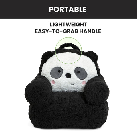 Delta Children Panda Cozee Buddy Chair seat details show compact toddler-friendly dimensions