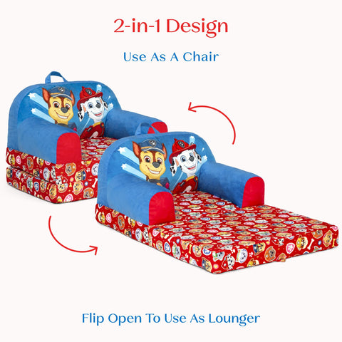 Sleeper bed extended from PAW Patrol chair in blue