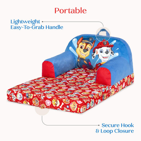Kid-friendly PAW Patrol motif on blue chair for movie time