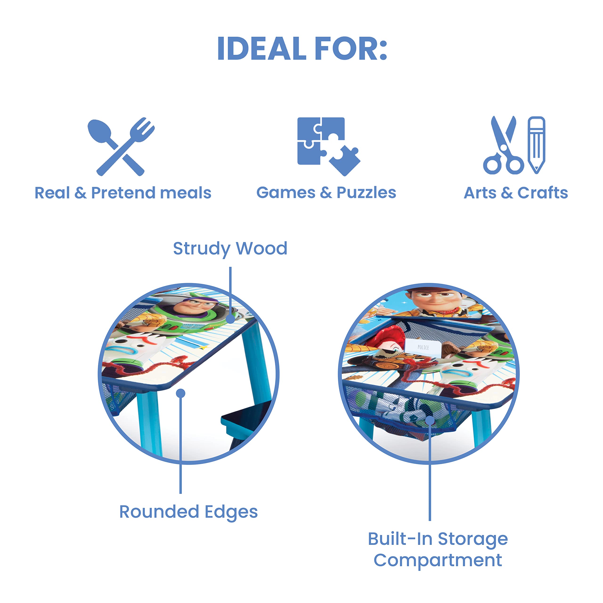 Delta Children scratch-resistant finish protects vivid Toy Story graphics