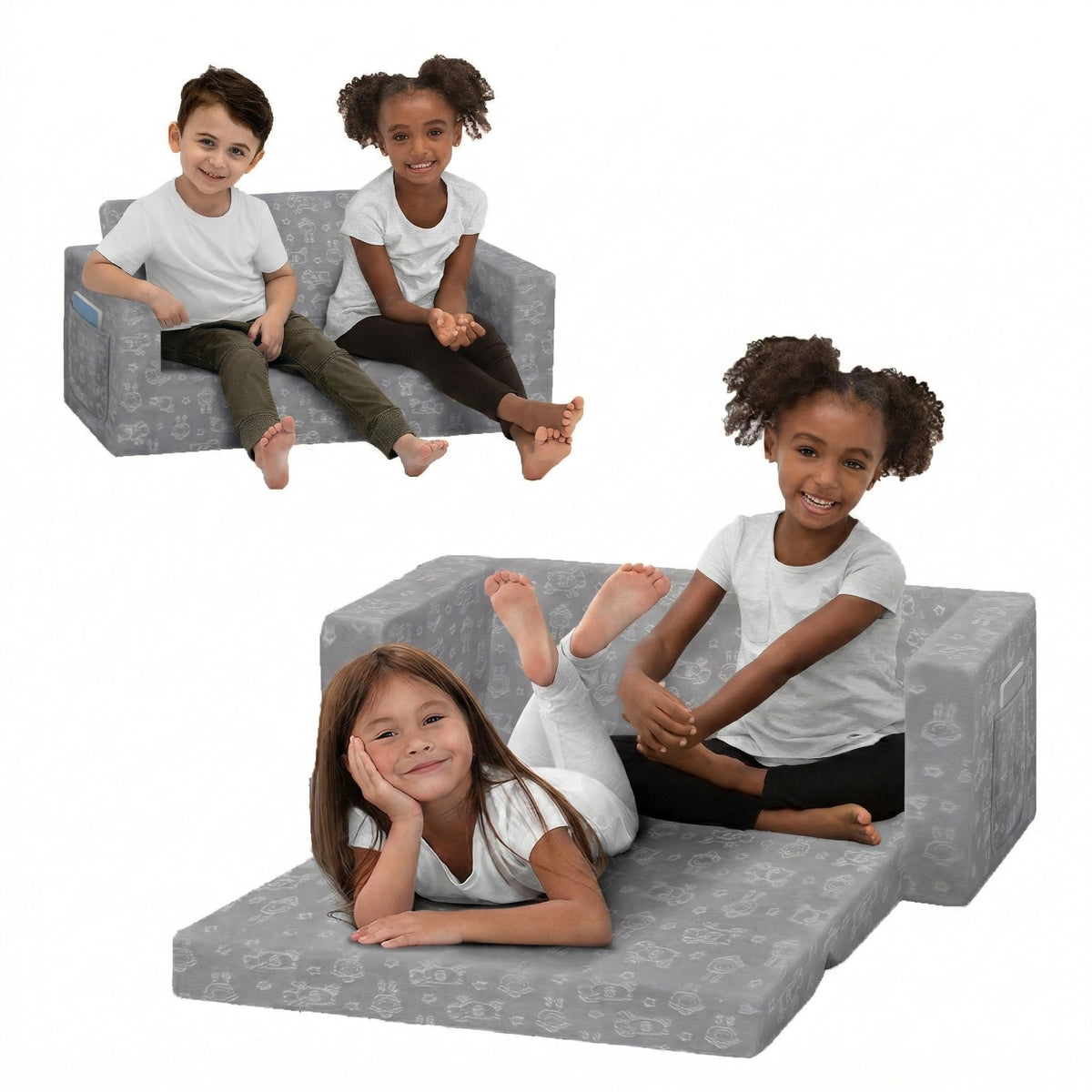 Delta Children Serta Perfect Sleeper Kids 2-Seater Sofa, convertible seating for playtime and naps.