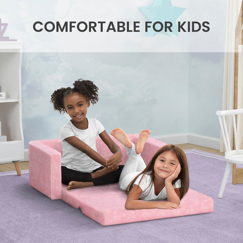 Delta Children Serta Perfect Sleeper Kids 2-Seater Sofa pink floor lounger use.
