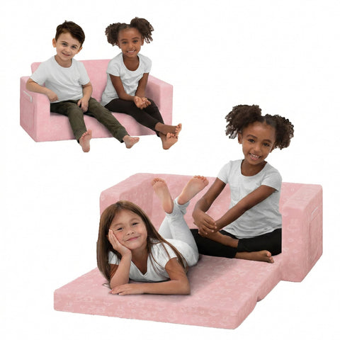 Delta Children Serta Perfect Sleeper Kids 2-Seater Sofa pink front view showing roomy seating.