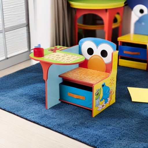 Delta Children Sesame Street chair desk low-profile design for easy access.