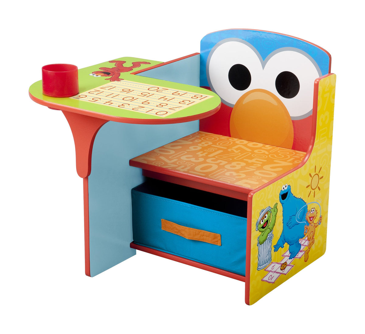 Delta Children Sesame Street chair desk with Elmo graphics, ideal for study and coloring.