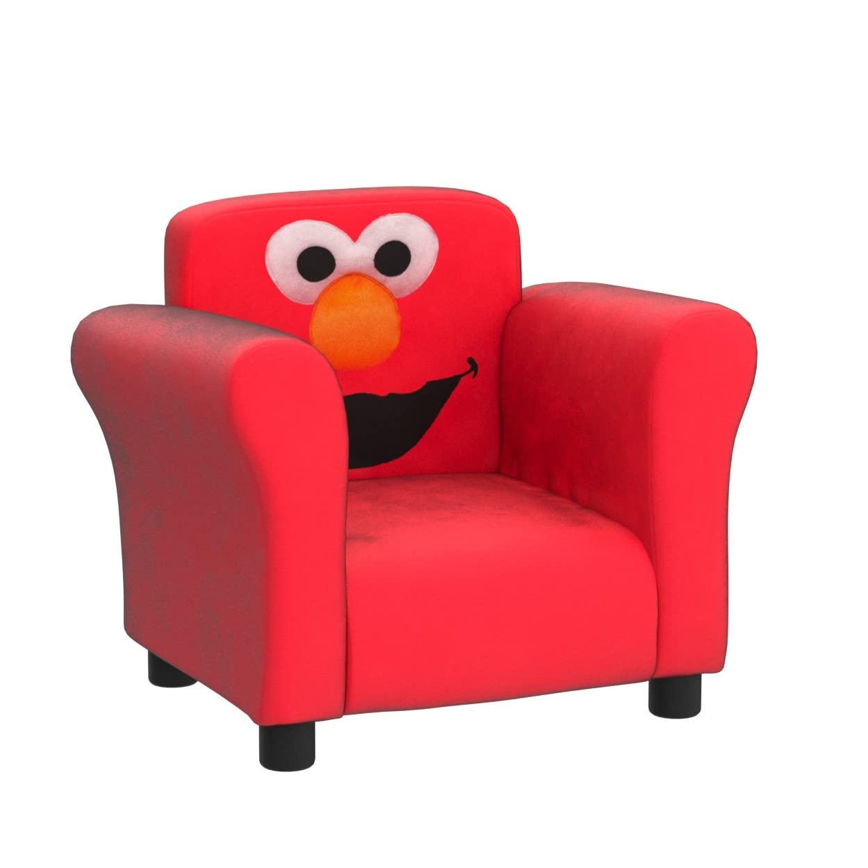 Delta Children Sesame Street Elmo chair front view, cozy storytime seating for kids.