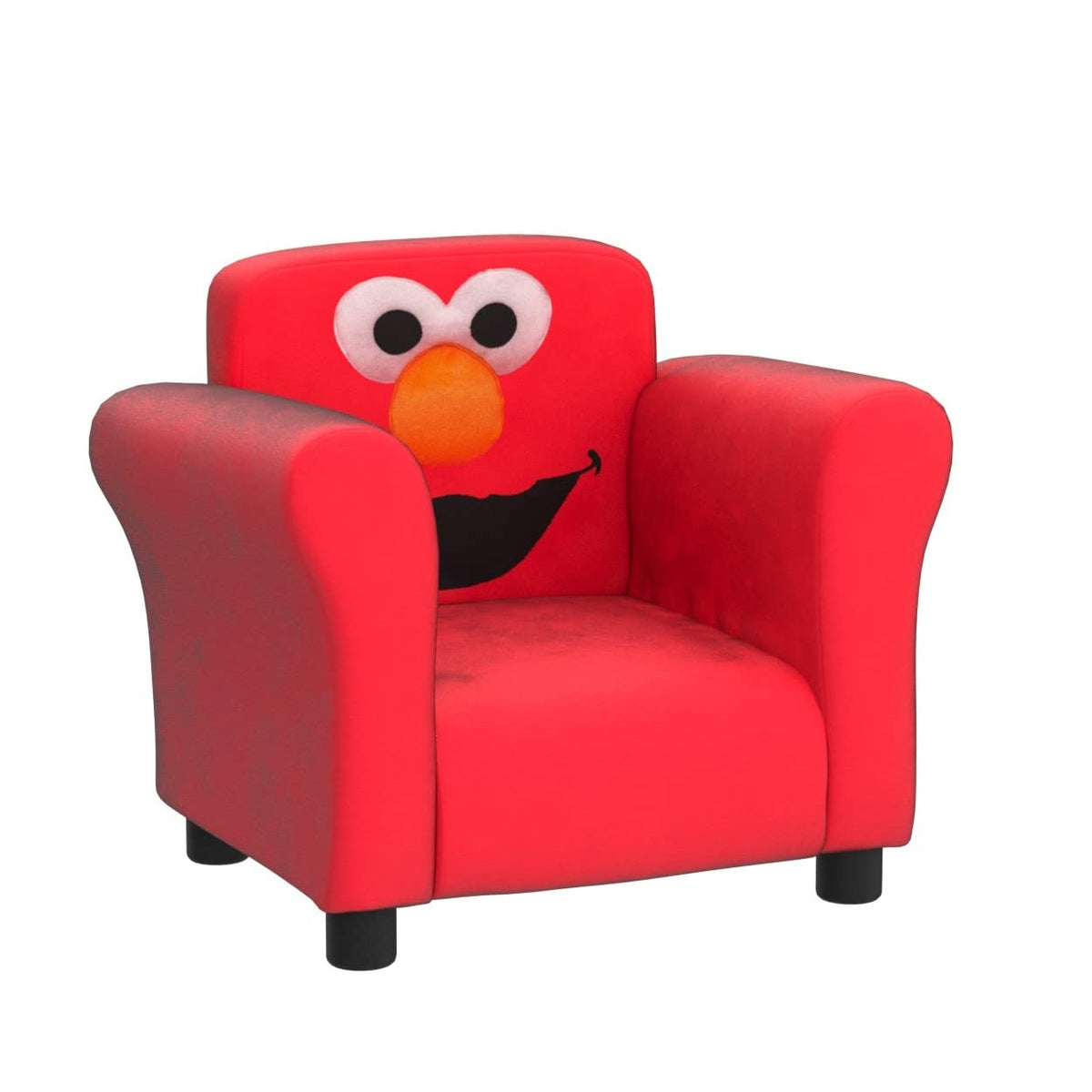 Delta Children Sesame Street Elmo chair front view, cozy storytime seating for kids.
