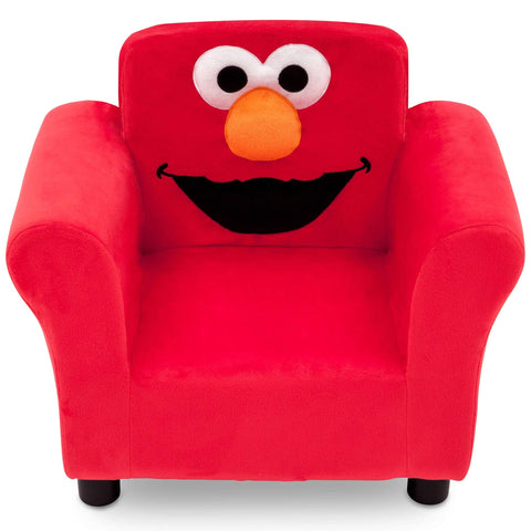 Delta Children Sesame Street Elmo chair side view, compact spot for small rooms.