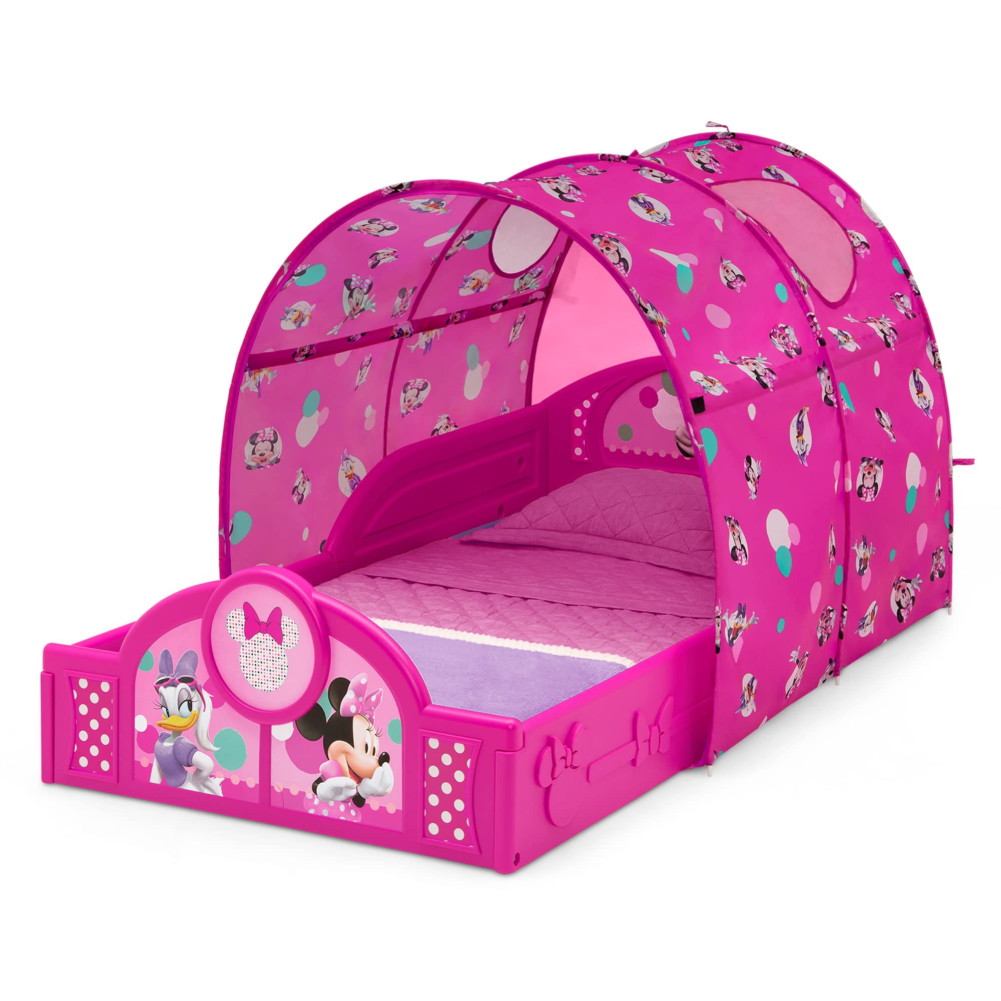 Sheer organza canopy adds a magical tent effect for naps and stories