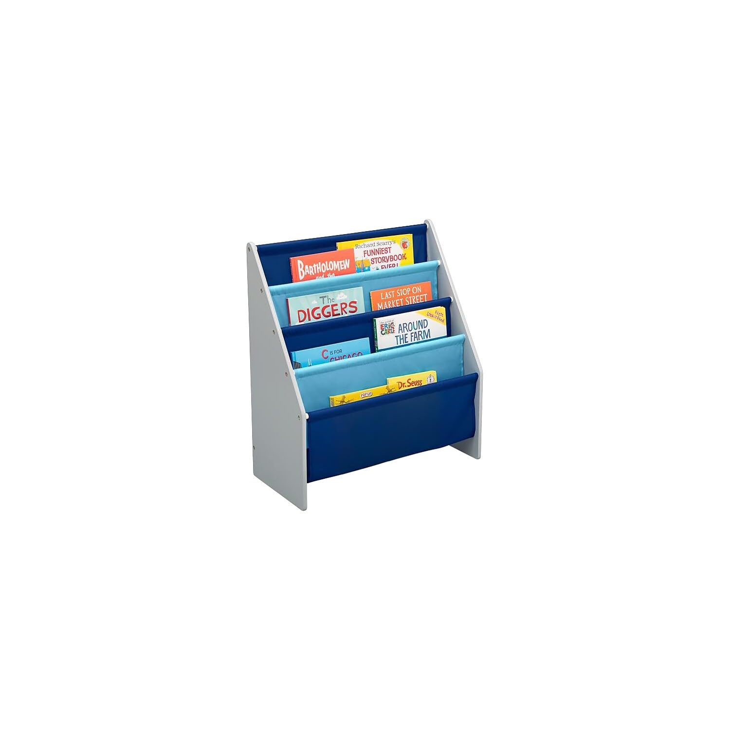 Delta Children Sling Book Rack wood-frame focus shows durable construction.