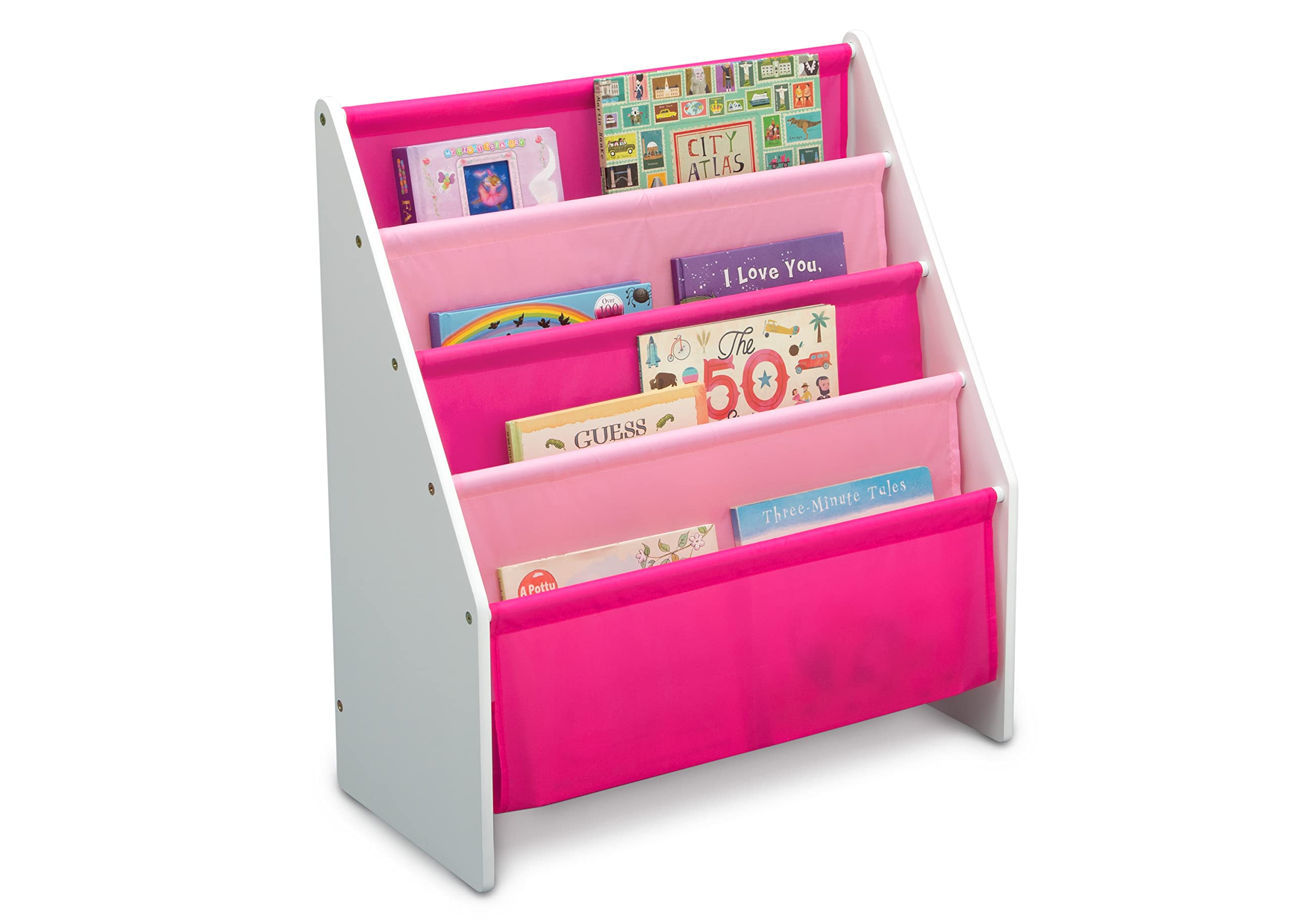 Delta Children Sling Rack Bookshelf ideal for magazines coloring books and storybooks.
