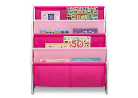 Delta Children Sling Rack Bookshelf's sturdy wood frame provides durable storage.
