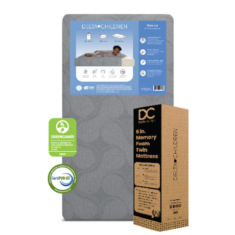 Delta Children Snooze twin memory foam mattress expands after box removal.