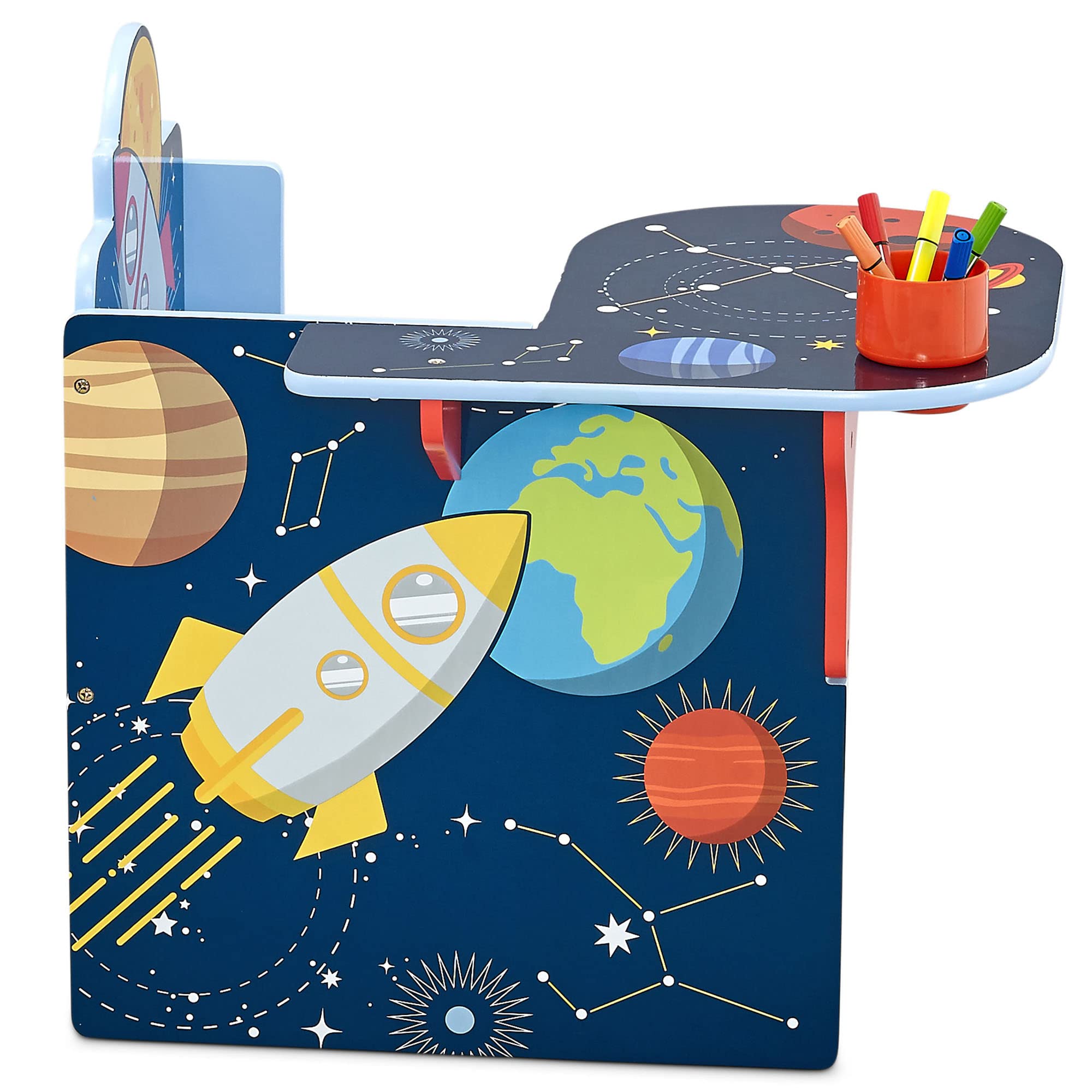 Delta Children Space Adventures chair desk graphics feature planets and stars for imaginative play