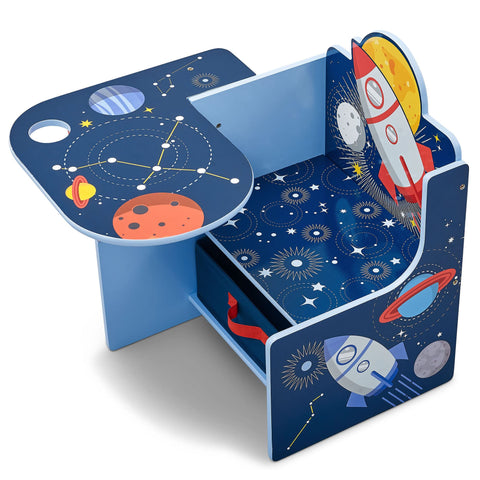 Delta Children Space Adventures chair desk storage bin keeps art supplies organized
