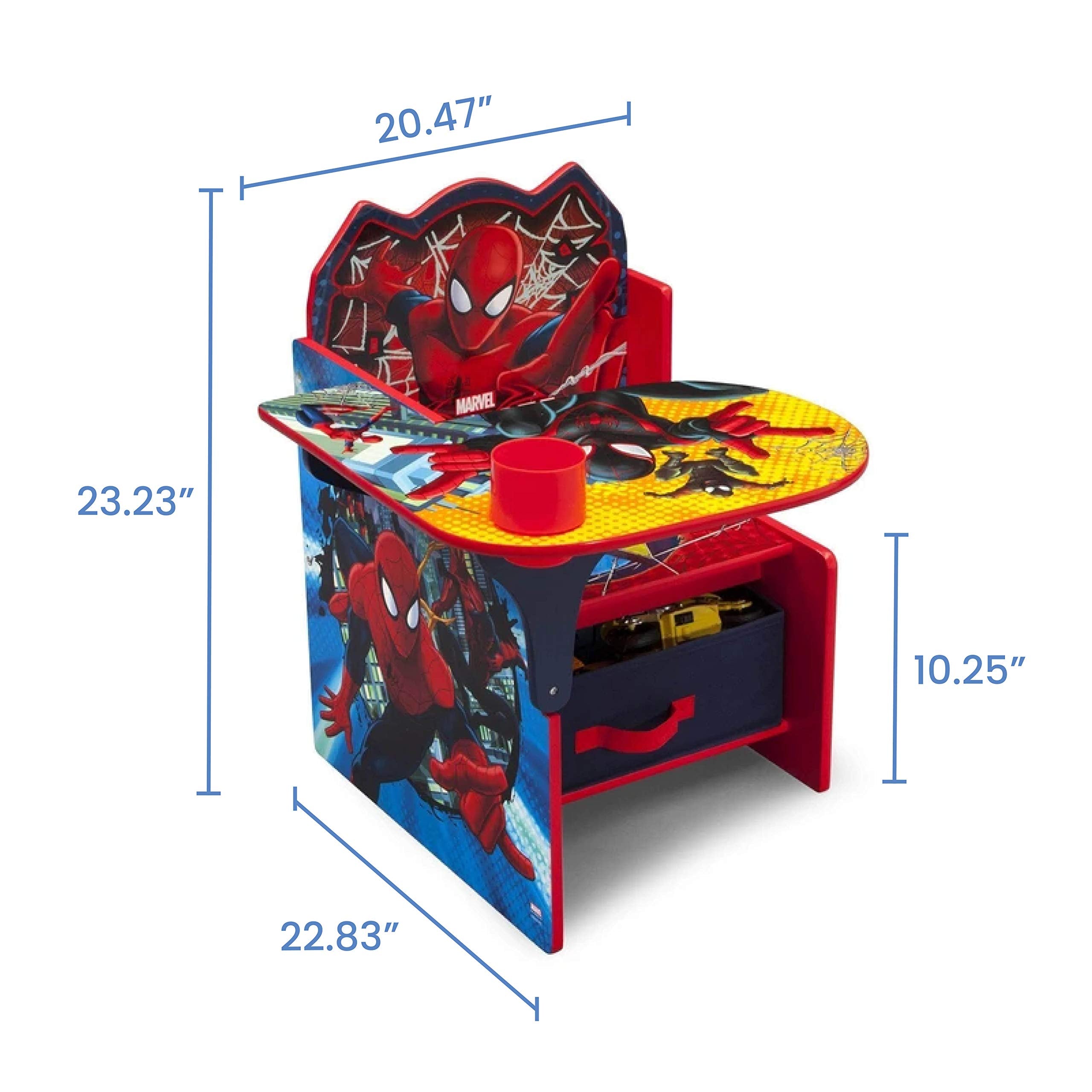 Delta Children Spider-Man chair desk assembled dimensions shown for easy planning.