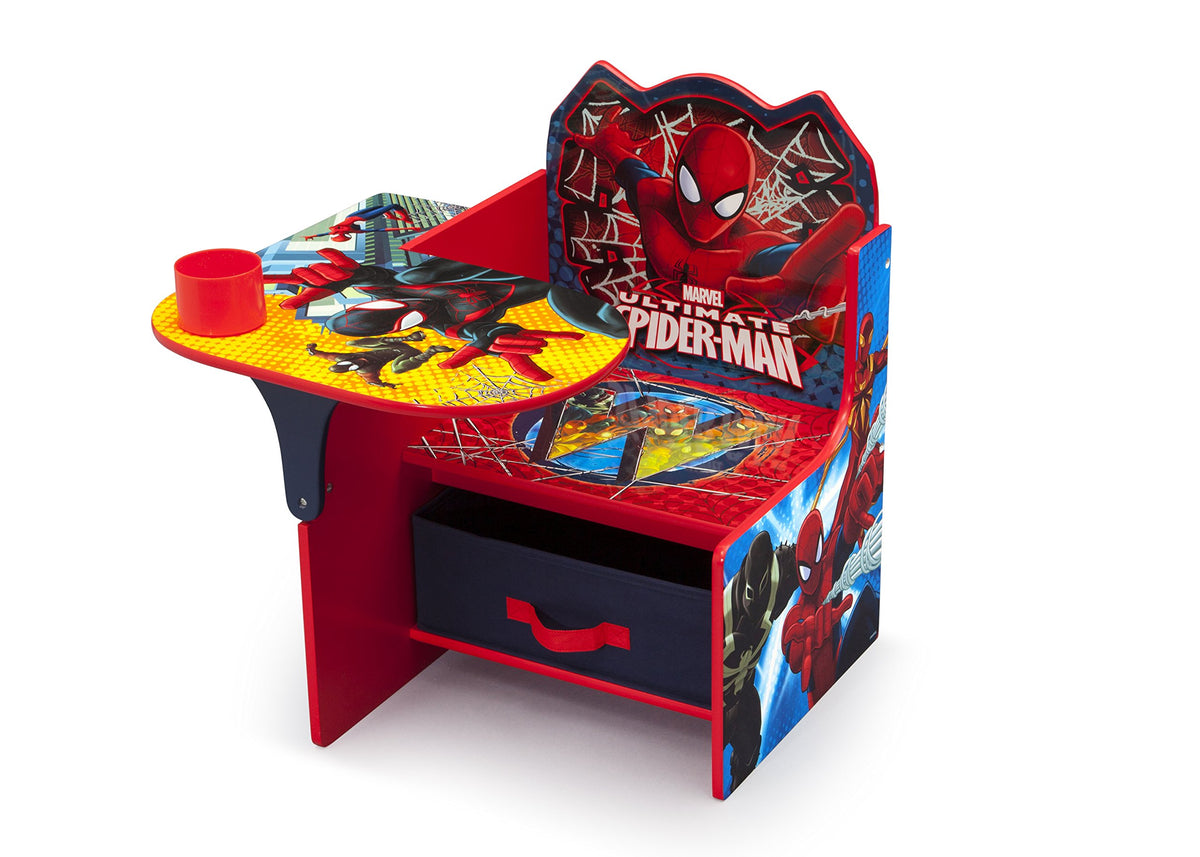 Delta Children Spider-Man chair desk front view with colorful graphics for a playful study space.