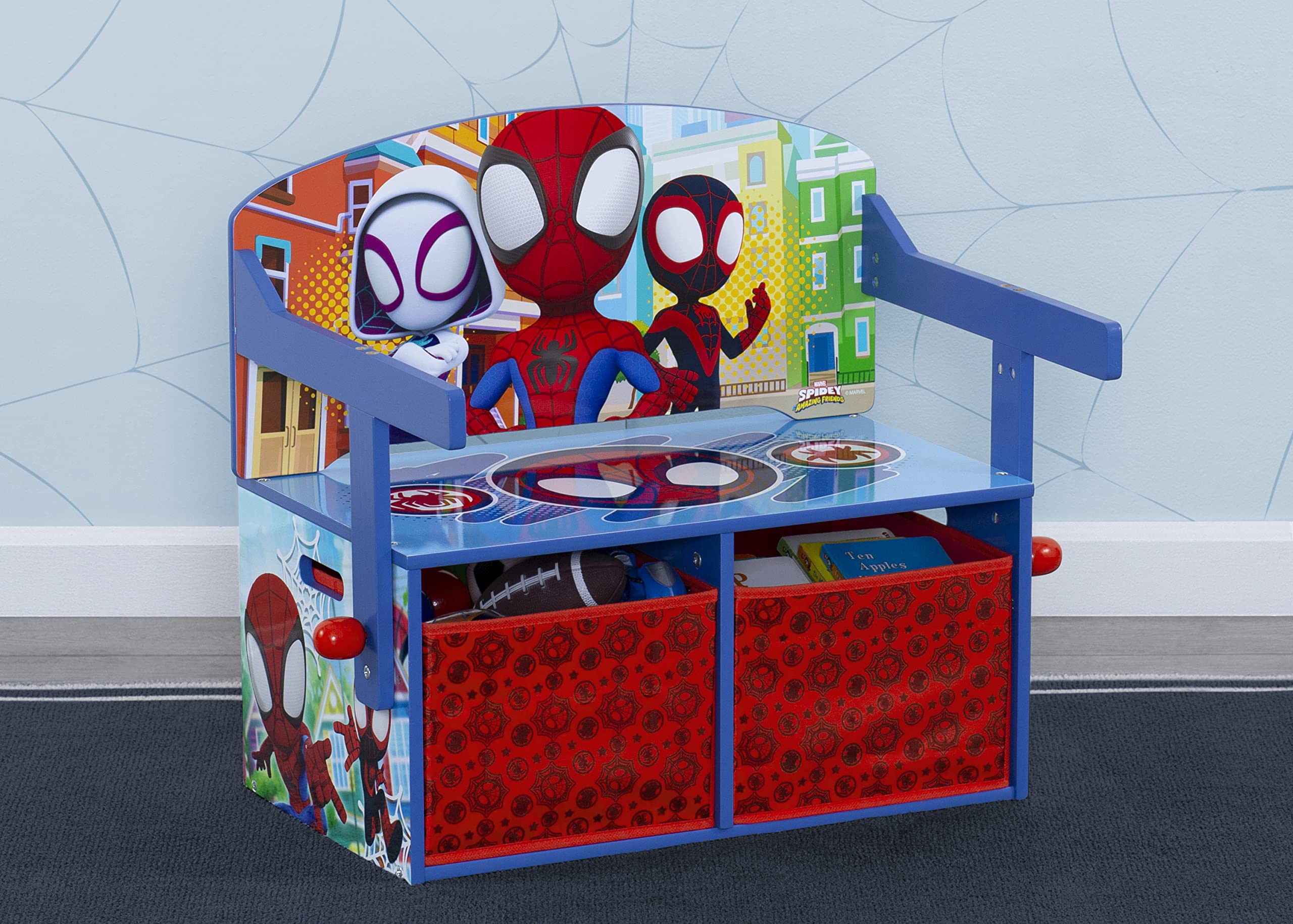 Delta Children Spidey bench desk setup at kid height for crafts and homework