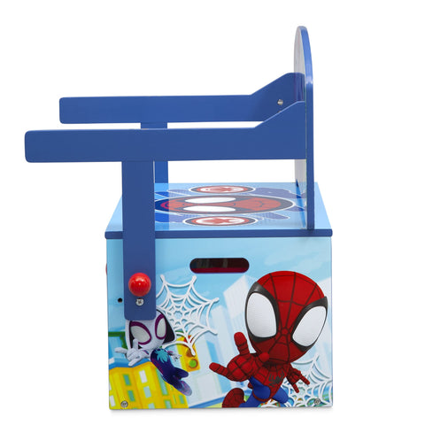 Delta Children Spidey bench dimensions illustrating compact footprint