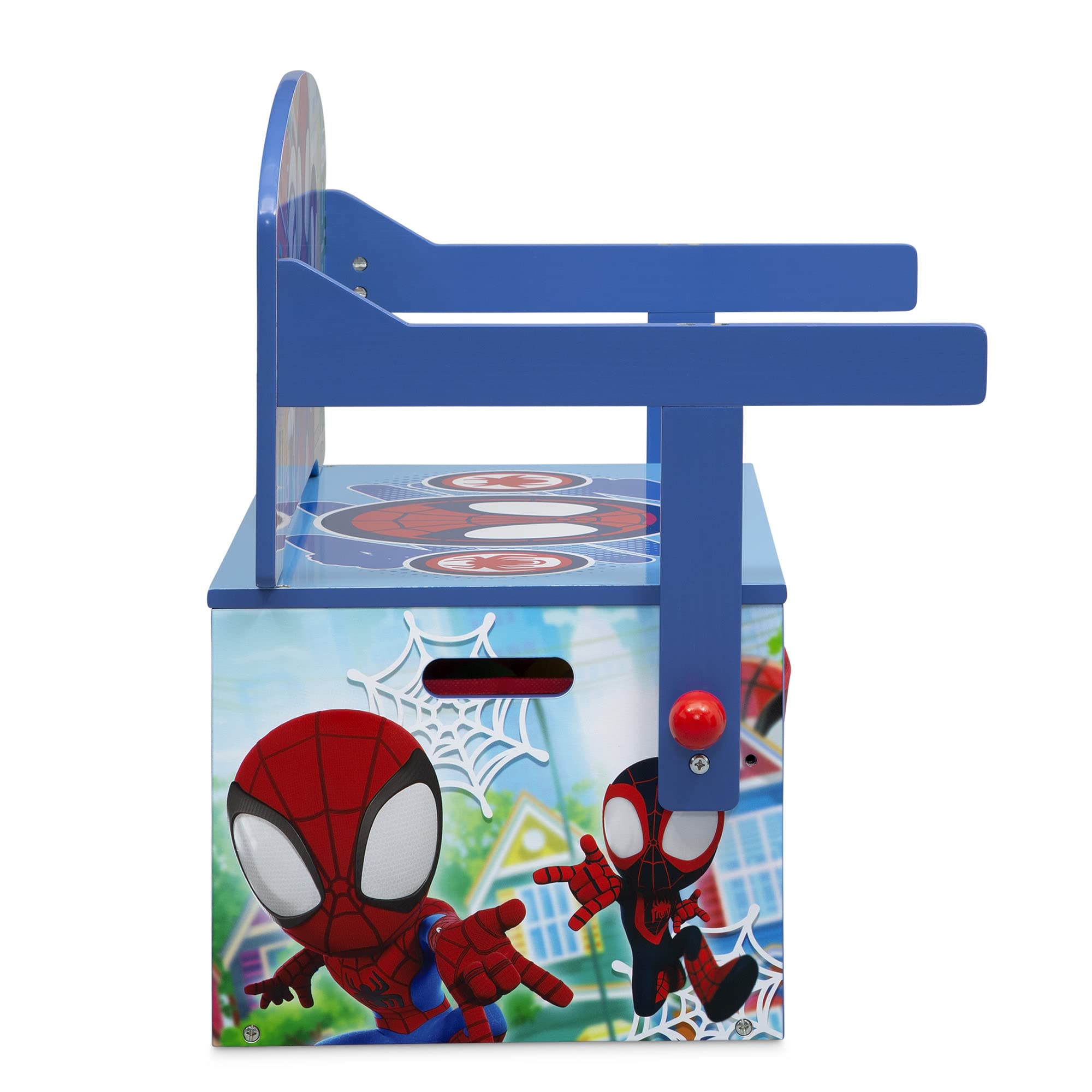 Delta Children Spidey bench graphics detail featuring Spider-Man artwork