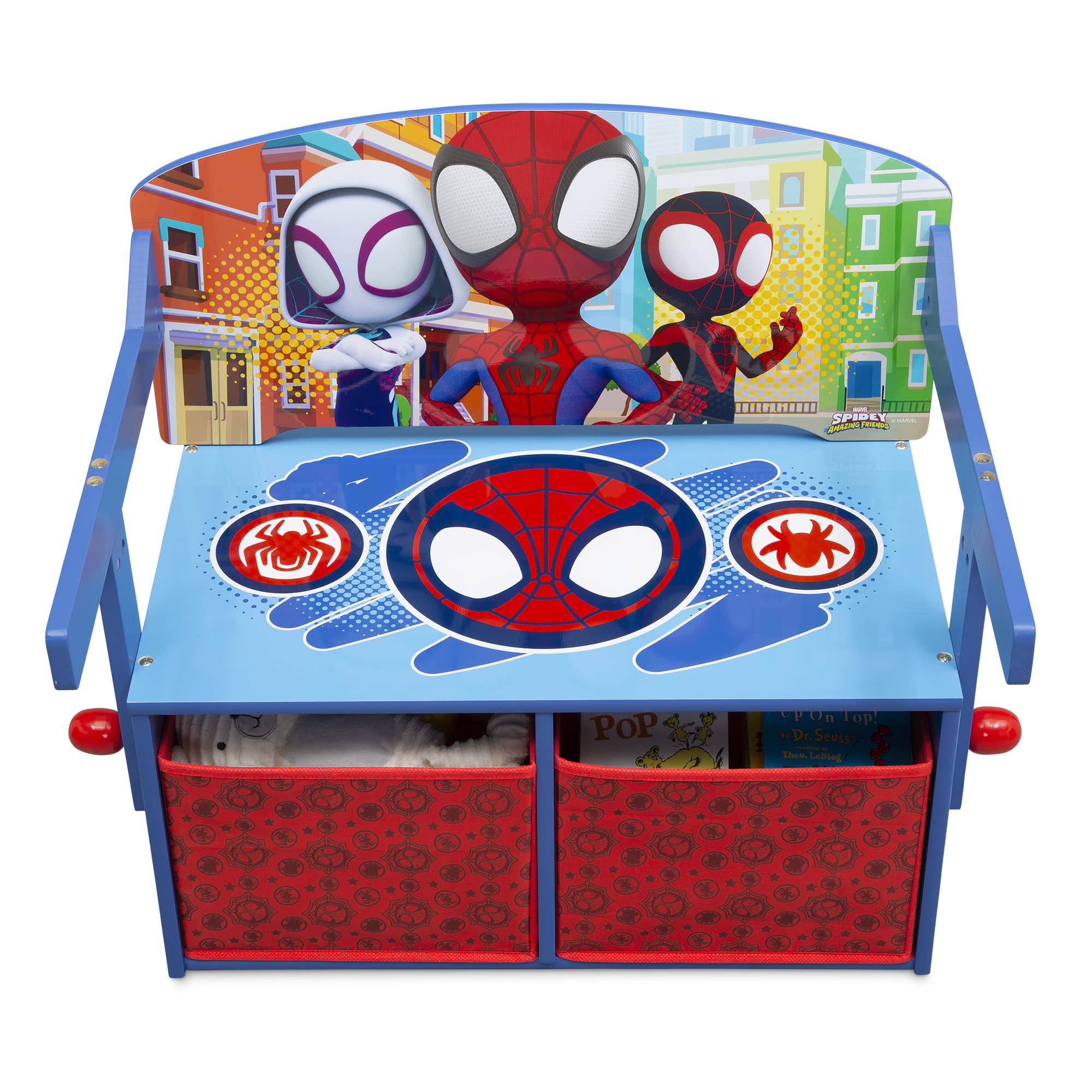 Delta Children Spidey bench wood finish emphasizing durable construction