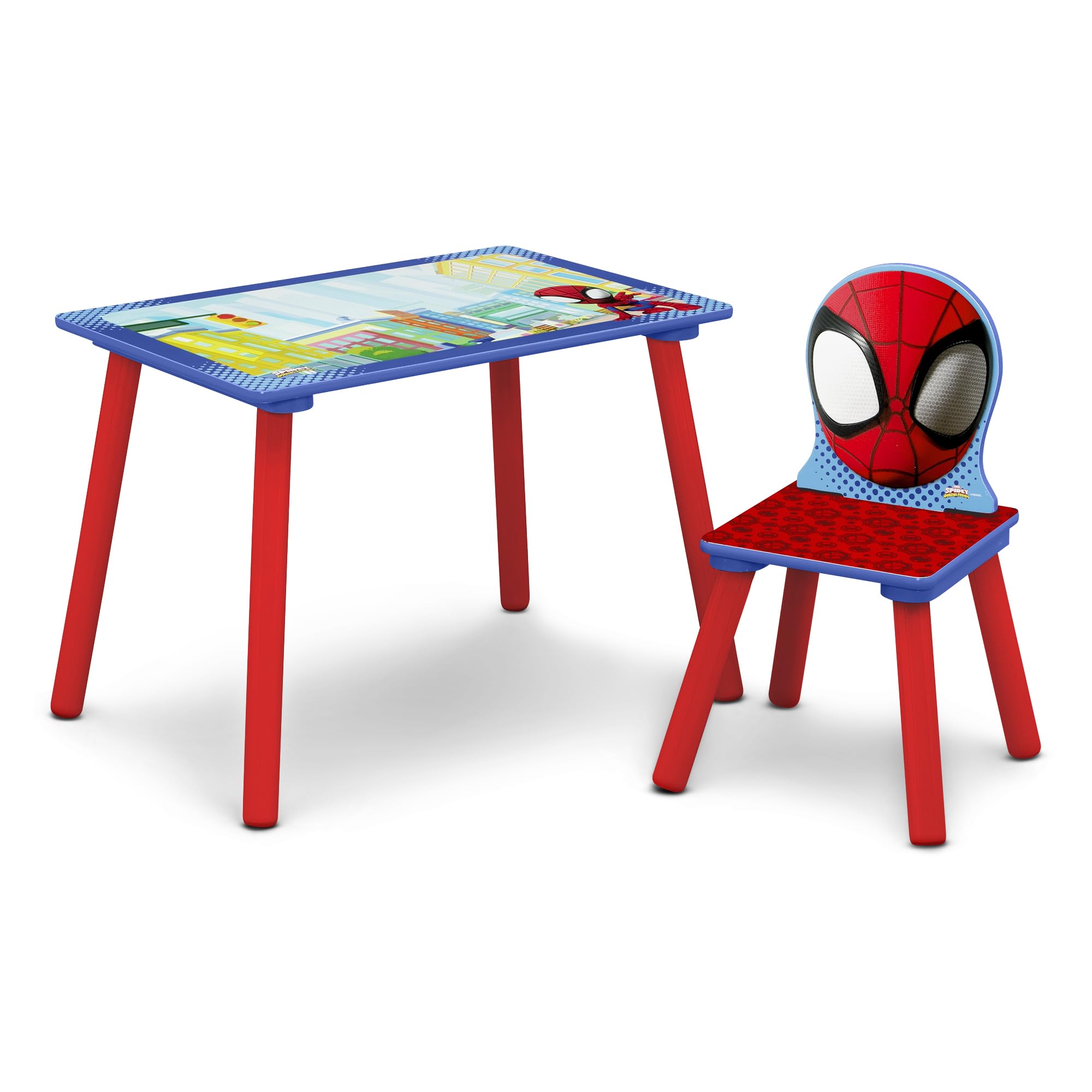Delta Children Spidey chair side view; sturdy toddler seating.