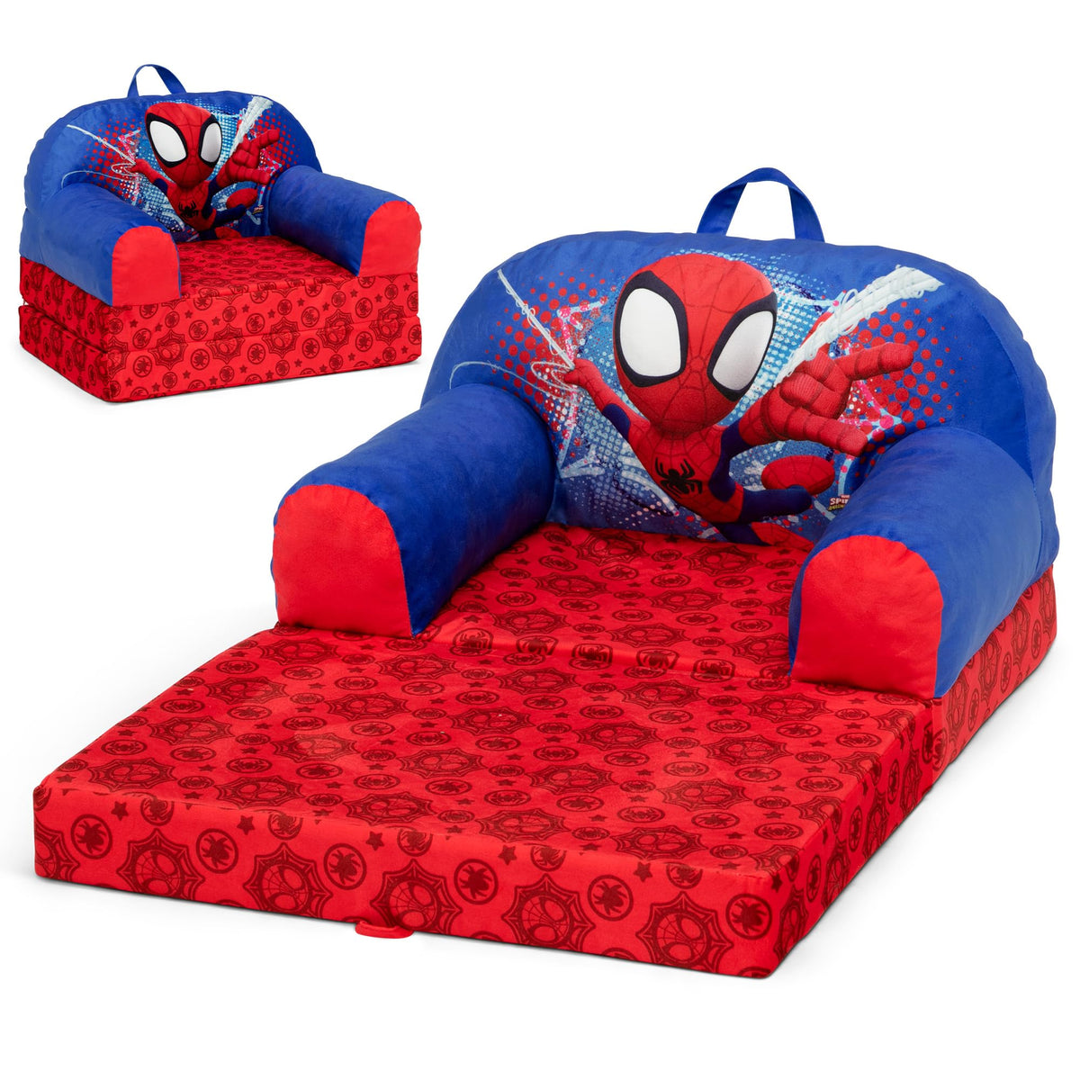 Delta Children Spidey Cozee Buddy flip-out chair front view for cozy playtime