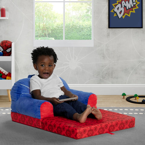 Delta Children Spidey Cozee Buddy chair converted to sleeper mode for naps