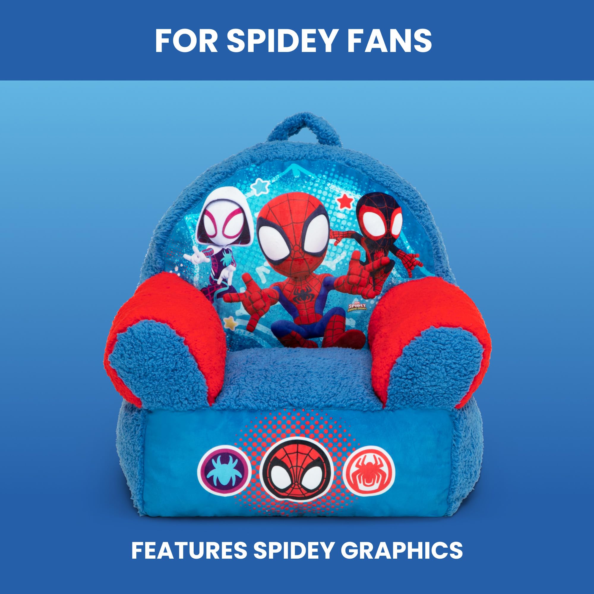 Soft sherpa detail on Delta Children Spidey Cozee Buddy Chair