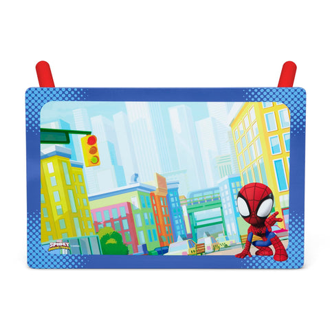Delta Children Spidey graphics close-up; Spider-Man characters.