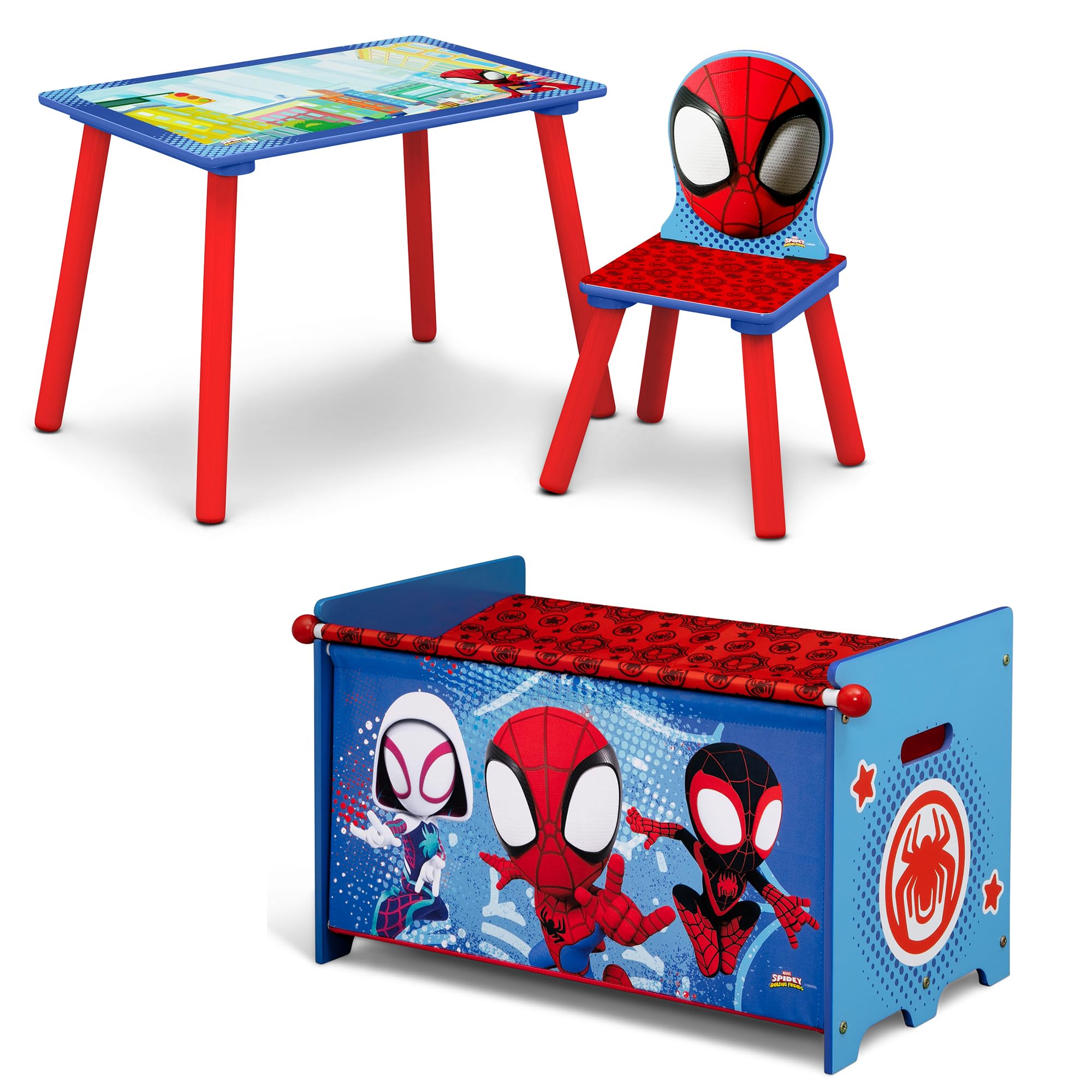 Delta Children Spidey table front view; vibrant graphics for play.