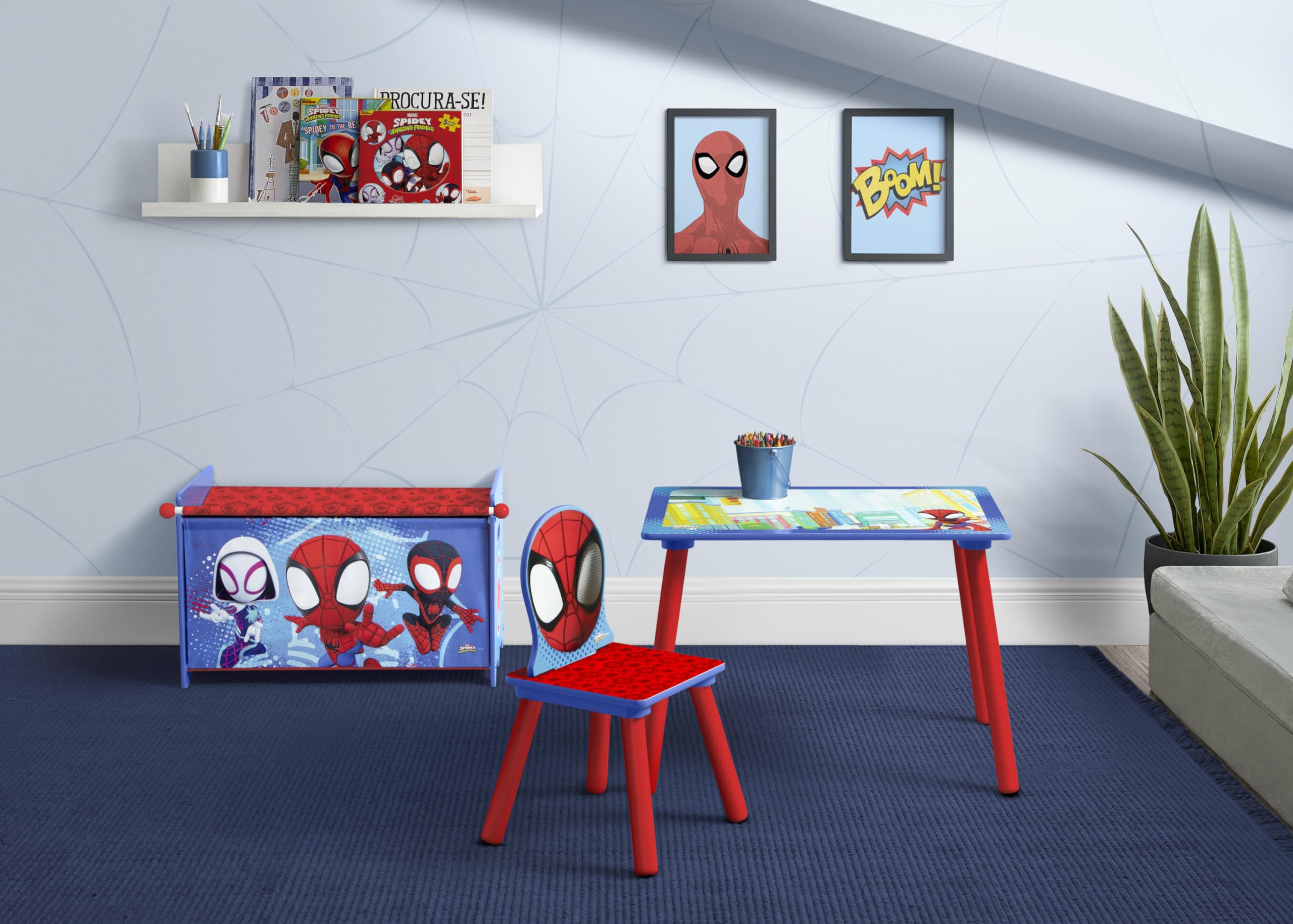 Delta Children Spidey table top view; roomy workspace for activities.