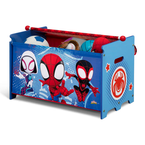 Delta Children Spidey toy box dimensions highlight spacious interior.