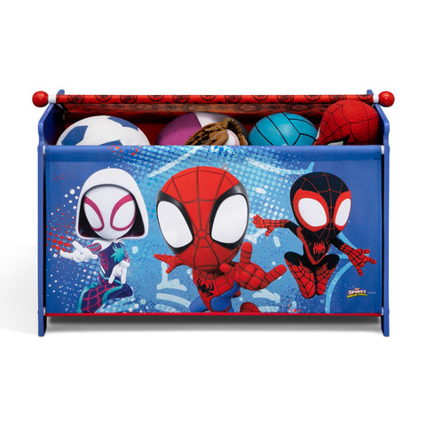 Delta Children Spidey toy box open interior for simple cleanup.