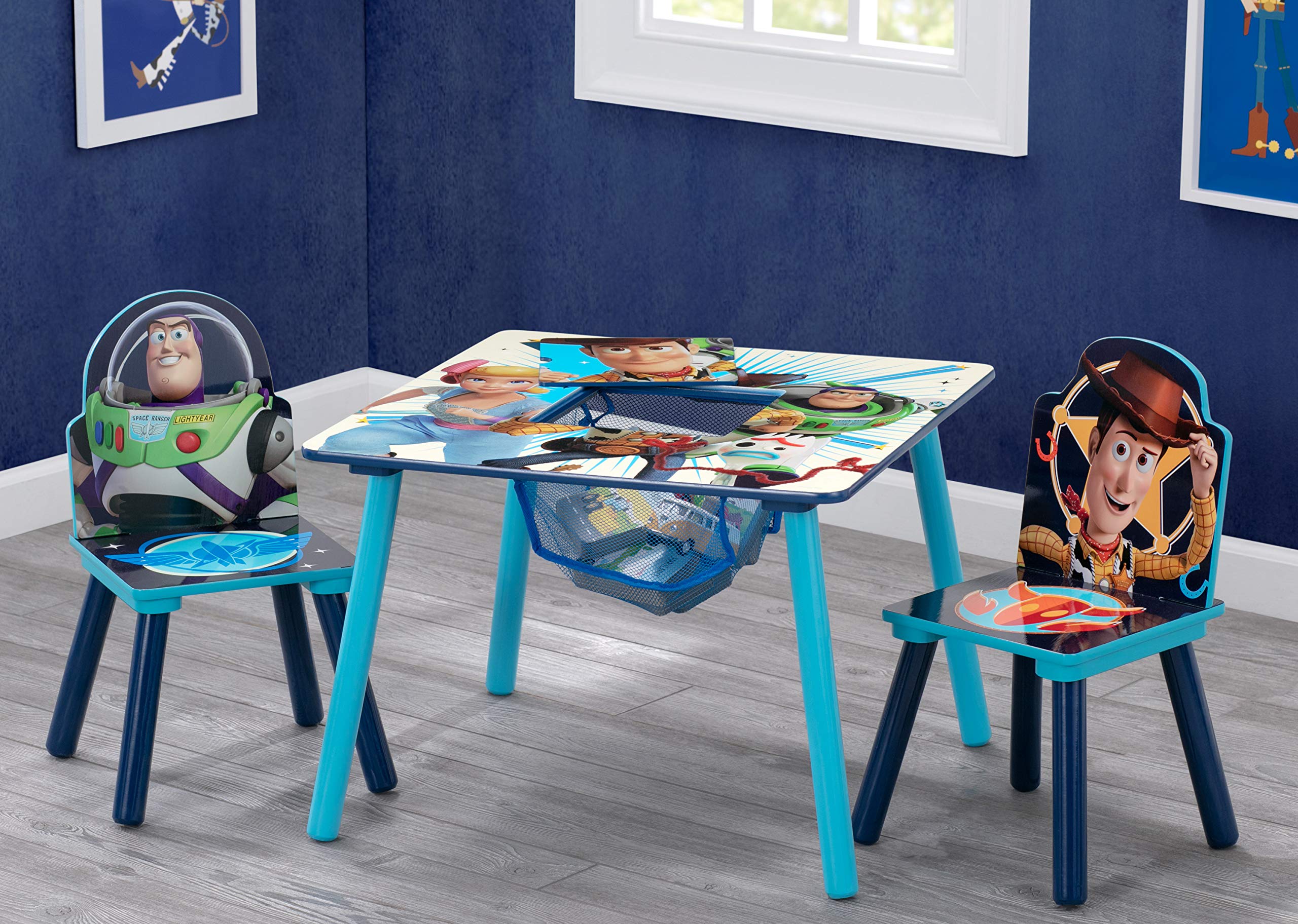 Delta Children Toy Story graphics close-up featuring Buzz and Woody