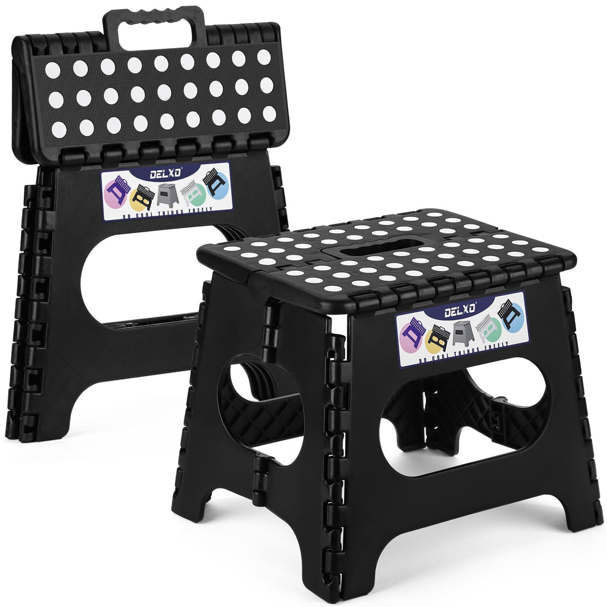 Delxo 11-inch folding step stool open height for kitchen reach