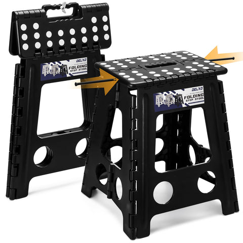 Delxo 16-inch folding stool closed for compact storage and easy carry