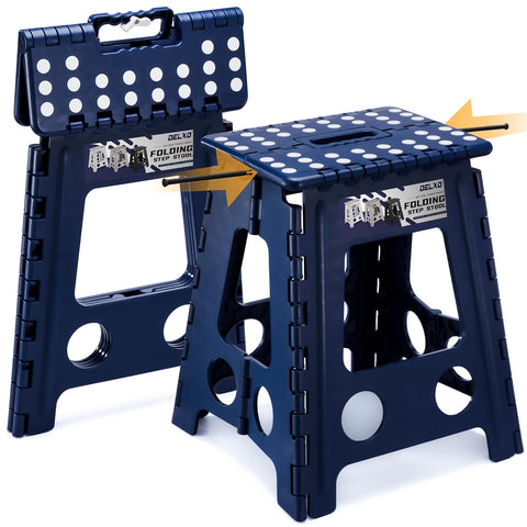 Delxo 16inch folding step-stool royal blue, sturdy for adults, ideal for kitchen tasks.