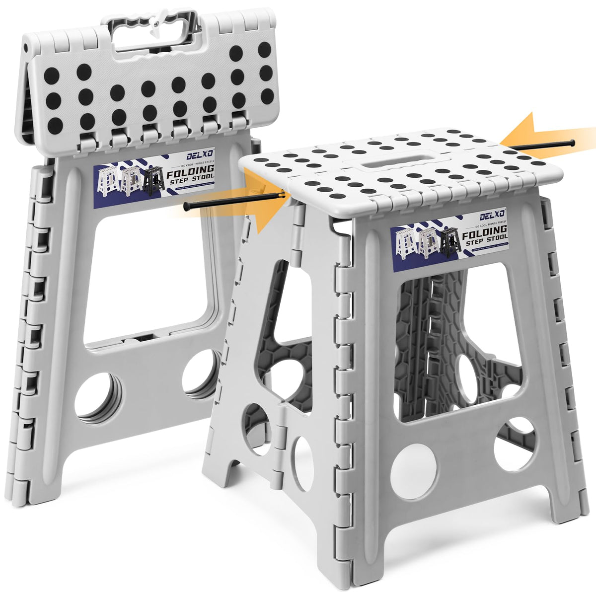 Delxo 16-inch grey folding stool compact for easy storage