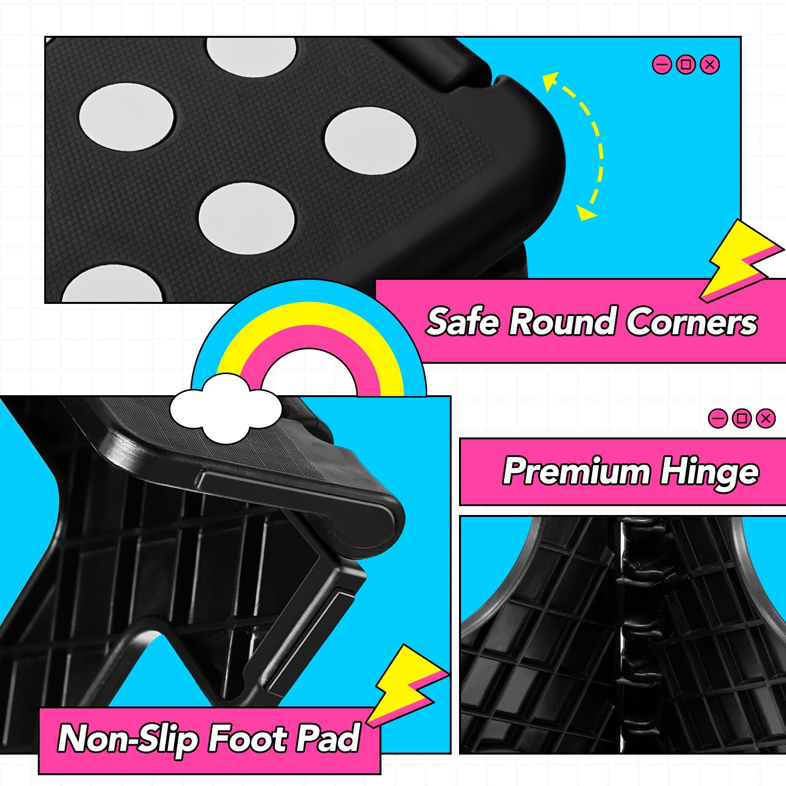 Delxo CPC-certified folding stool combines safety with compact storage.
