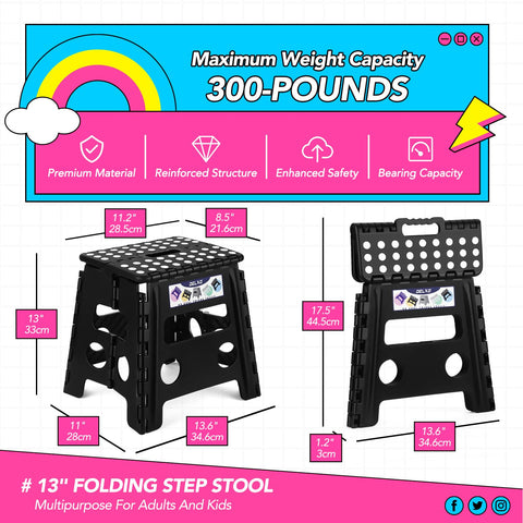 Delxo folding stool folded compactly for tight storage spaces.
