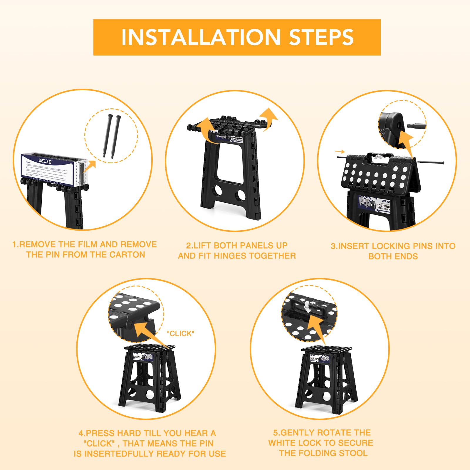 Delxo folding stool portable handle enables easy transport between rooms
