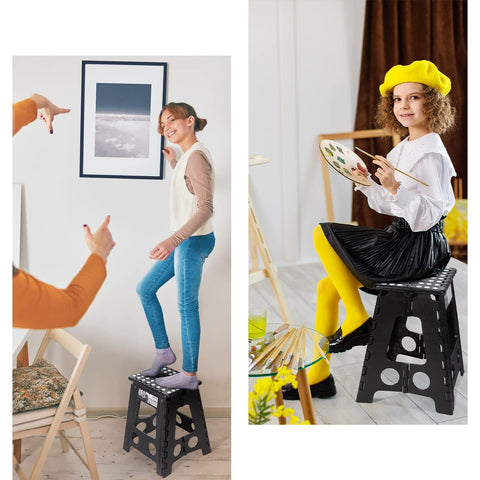 Delxo folding stool with rubber feet helps prevent skidding on tile