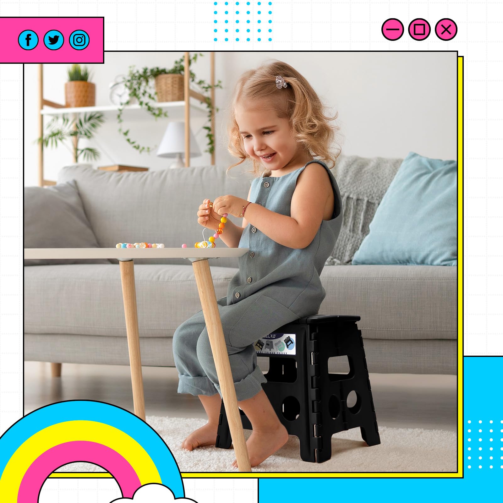 Delxo folding stool with handle makes transport easy around home.