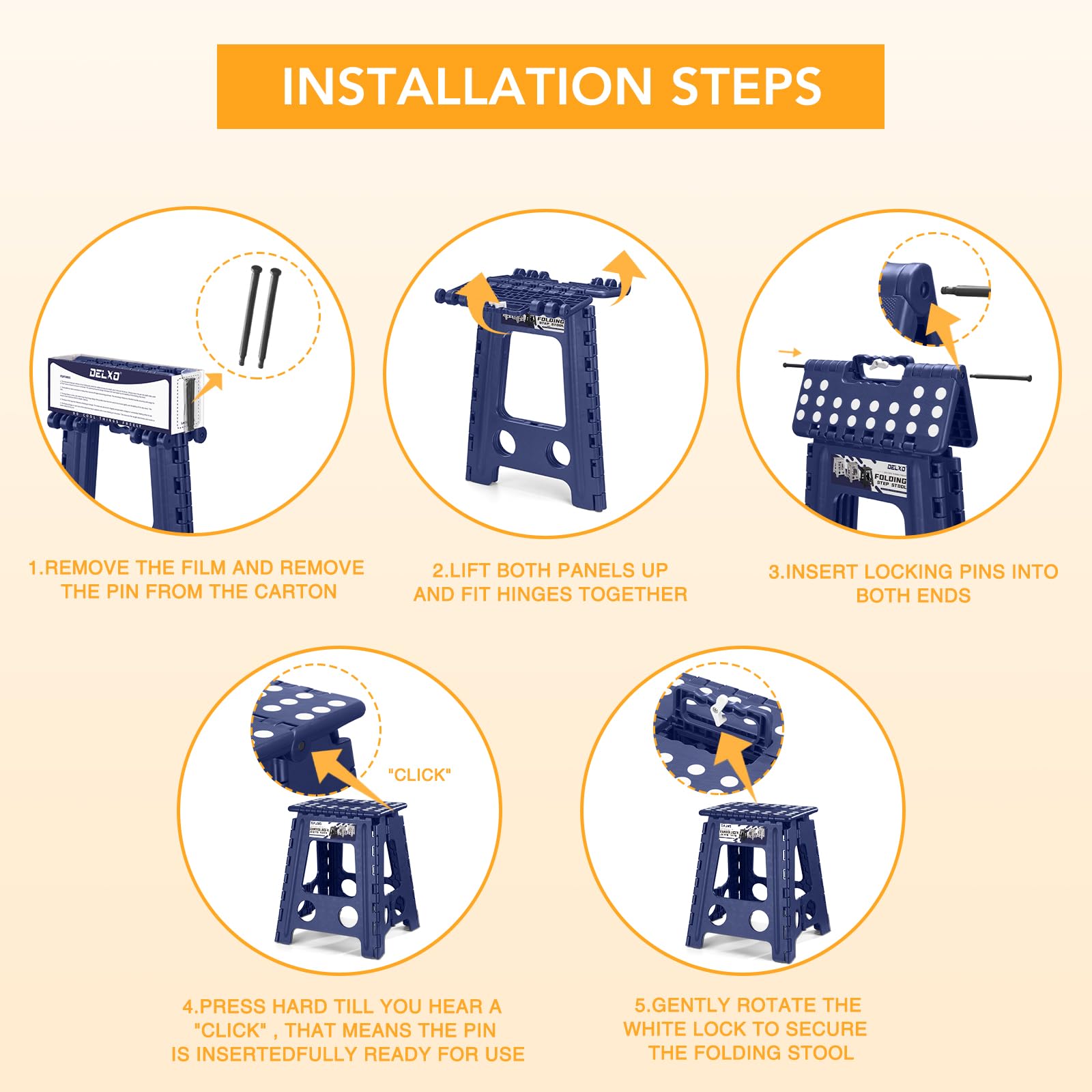 Delxo multi-use stool ideal for kitchen, bathroom, office, and more.