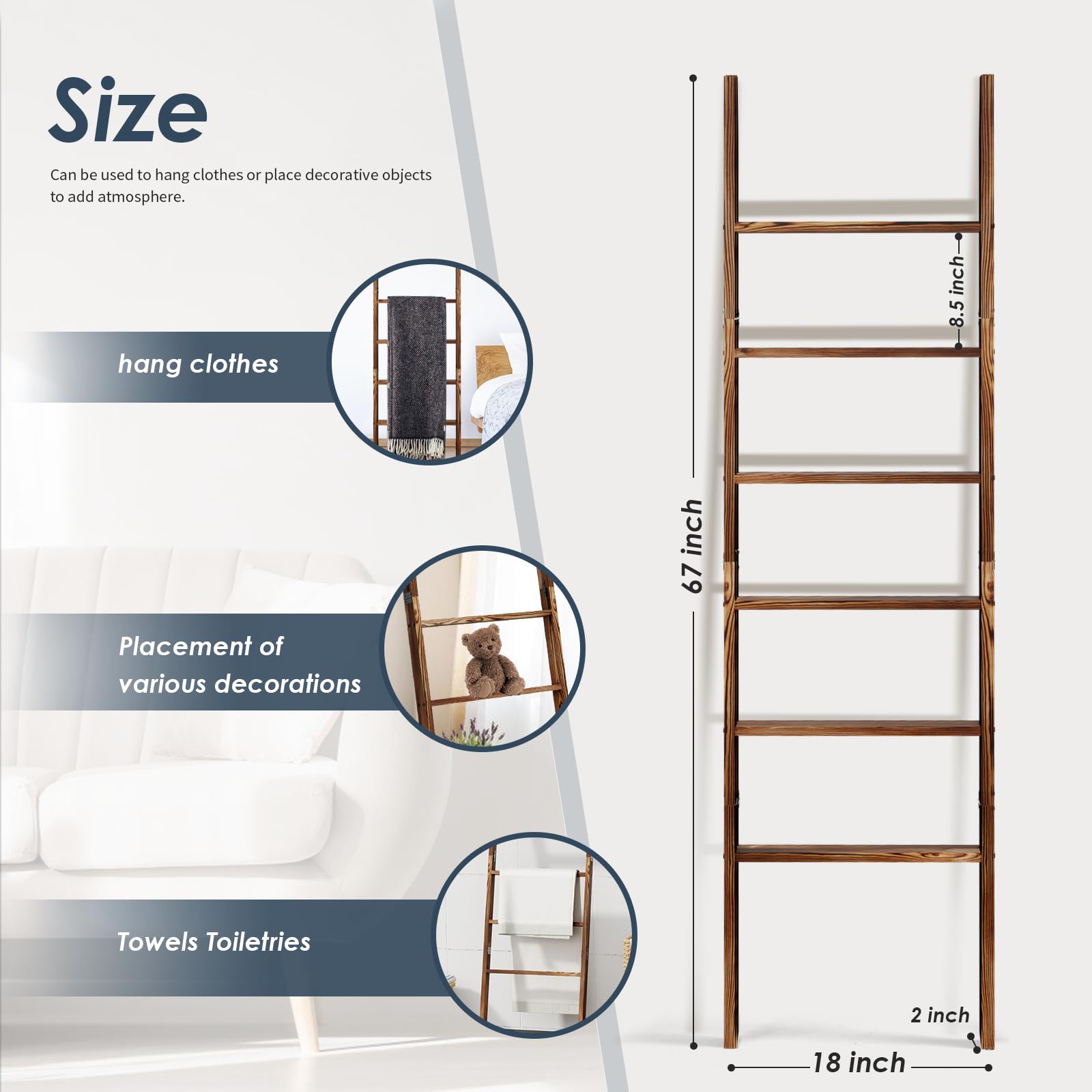 Delywh ladder draped with cozy blankets for warm, inviting bedroom decor.