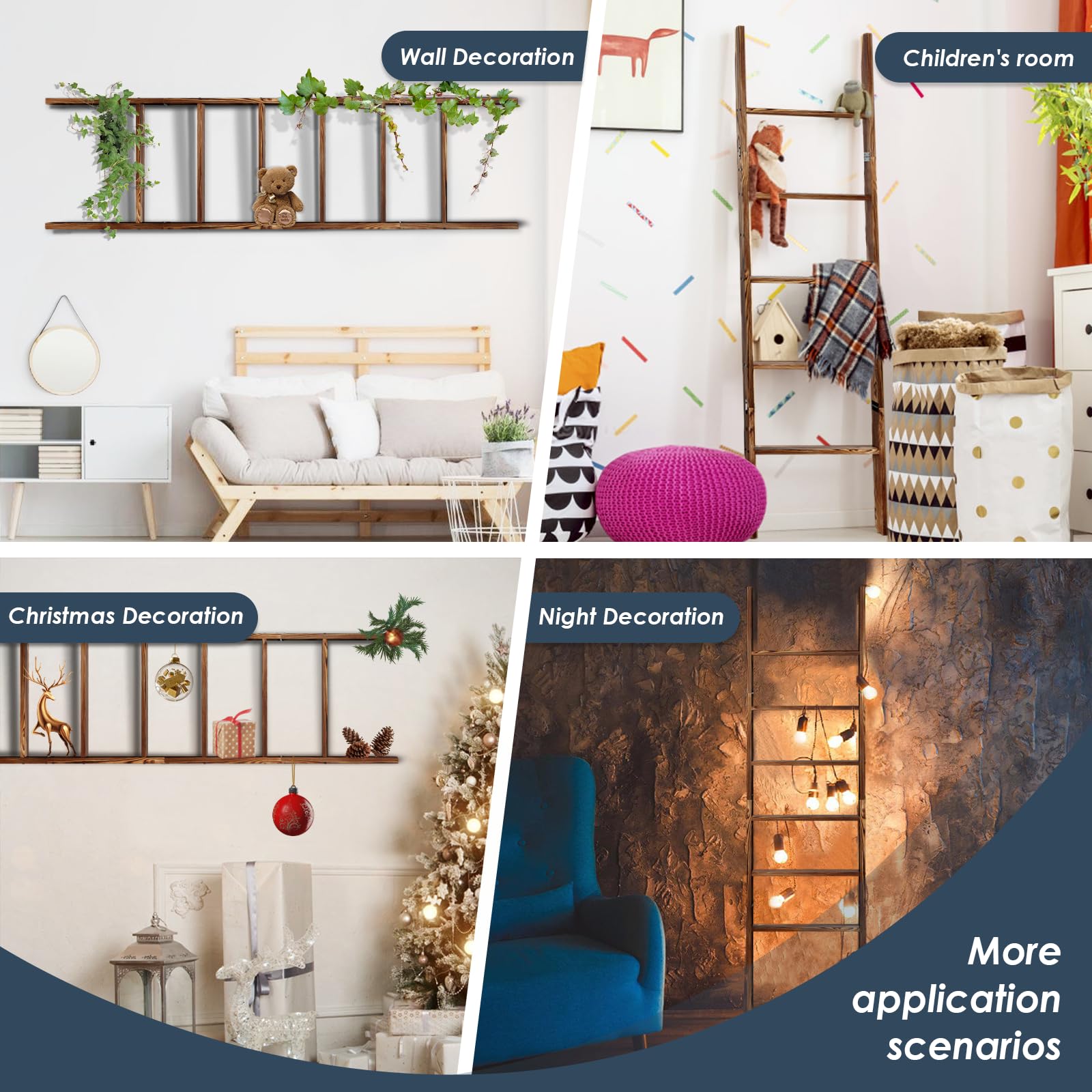Delywh blanket ladder at full height for versatile storage in living areas.