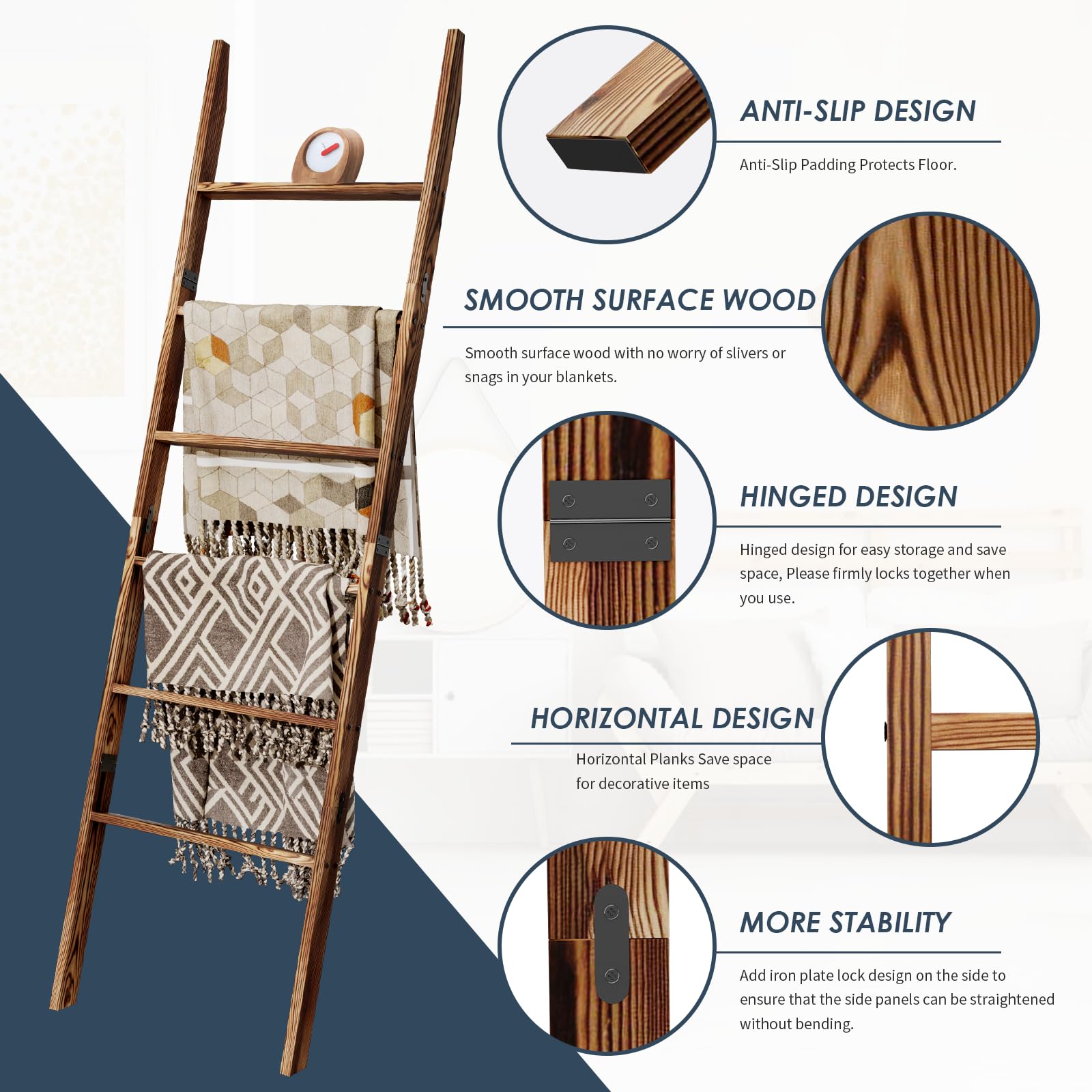 Delywh rustic-finish ladder adds farmhouse charm while organizing towels or blankets.