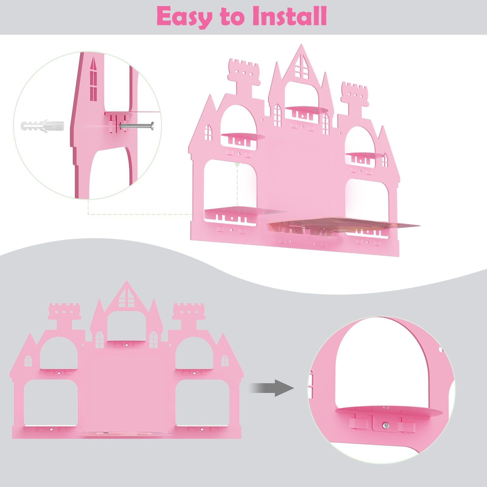 Demao pink castle decor adds whimsy to playroom