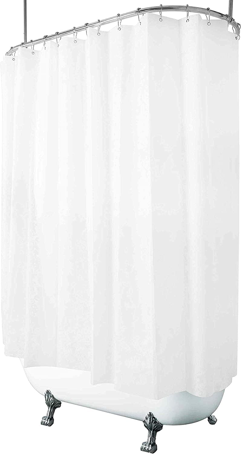 De-Mediocre clawfoot curtain with damask print elevates bathroom style and privacy